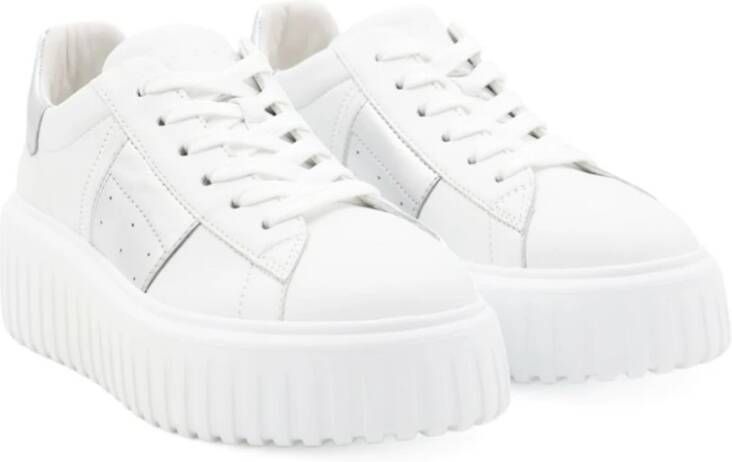 Hogan Witte Veterschoenen met Flatform Zool White Dames