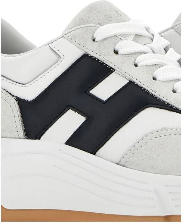 Hogan Wit Zwarte leren sneakers veters logo Gray Dames