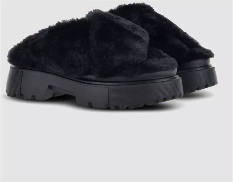 Hogan Zwarte Furry Slides Black Dames