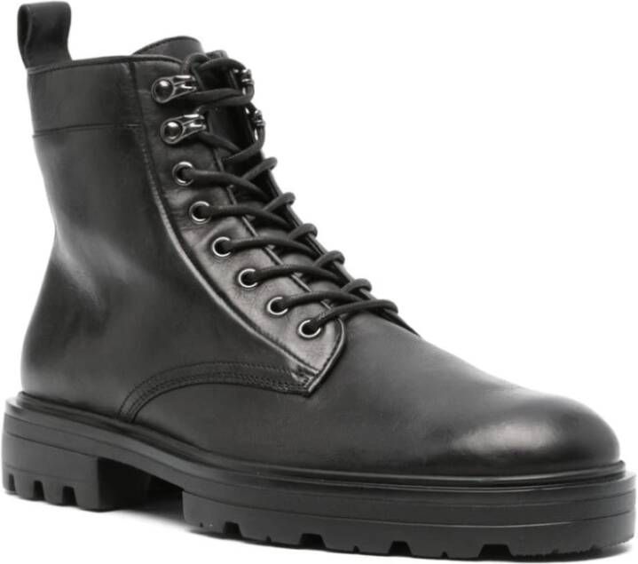 Hogan Zwarte Kalfsleren Veterschoenen Dikke Zool Black Heren