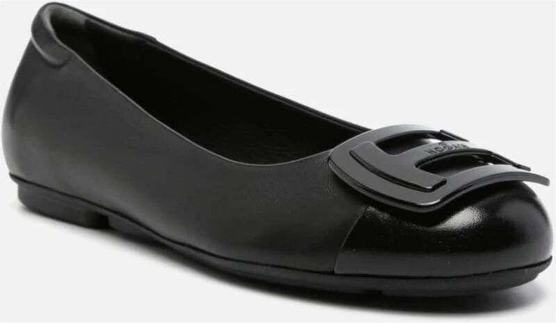 Hogan Zwarte Leren Ballerina Flats Black Dames