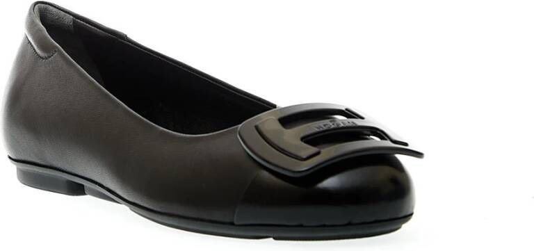 Hogan Zwarte Leren Ballerina Schoenen Black Dames