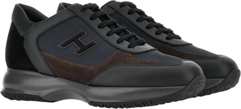 Hogan Zwarte leren en stoffen interactieve sneakers Black Heren