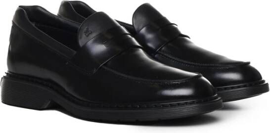 Hogan Zwarte leren loafers met reliëf monogram Black Heren