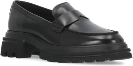 Hogan Zwarte Leren Loafers met Verhoogde Zool Black Dames