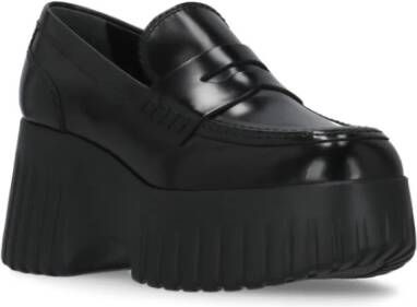 Hogan Zwarte Leren Loafers Ronde Neus Black Dames