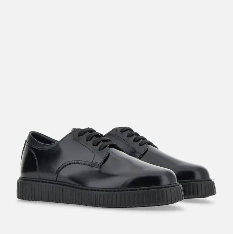 Hogan Zwarte Leren Platte Schoenen Black Heren