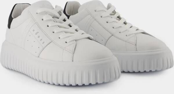 Hogan Zwarte Leren Sneakers met H Strepen White Heren