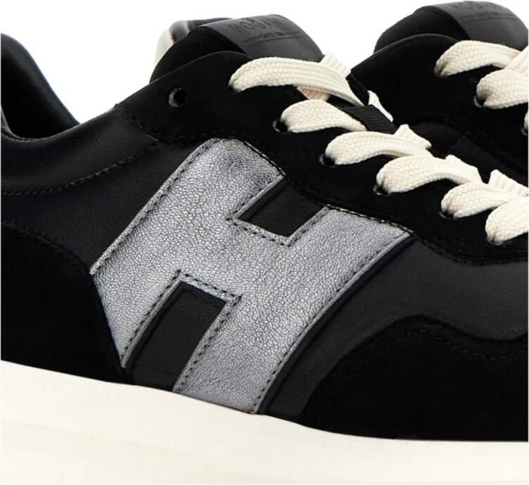 Hogan Zwarte Leren Sneakers met Metalen Logo Black Dames