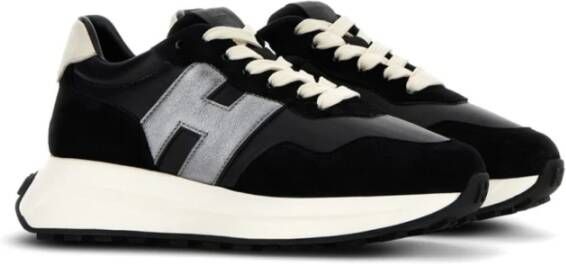 Hogan Zwarte Leren Sneakers met Metalen Logo Black Dames