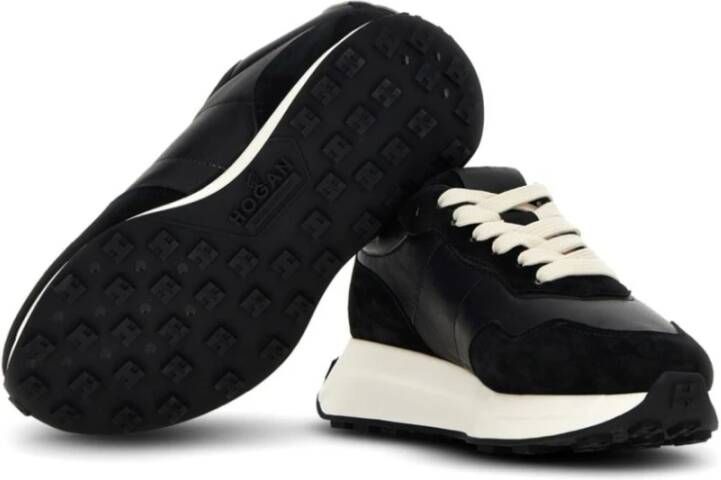 Hogan Zwarte Leren Sneakers met Metalen Logo Black Dames