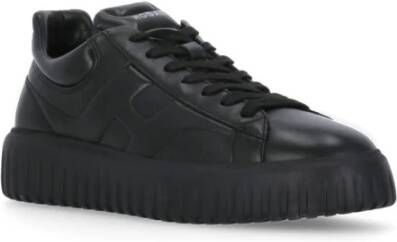 Hogan Zwarte Leren Sneakers Ronde Neus Iconische H Black Heren