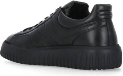 Hogan Zwarte Leren Sneakers Ronde Neus Iconische H Black Heren