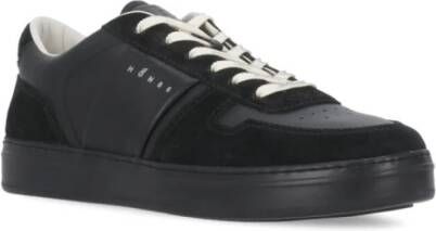 Hogan Zwarte Leren Sneakers Ronde Neus Logo Black Heren