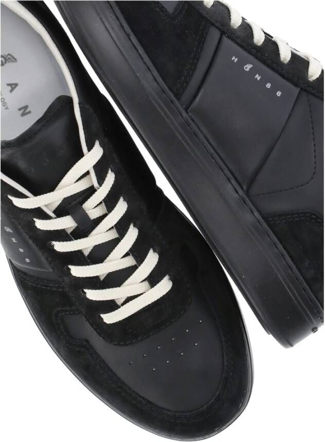 Hogan Zwarte Leren Sneakers Ronde Neus Logo Black Heren