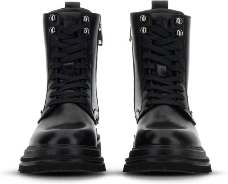 Hogan Zwarte Leren Veterschoenen Black Dames