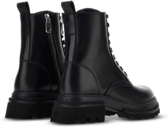 Hogan Zwarte Leren Veterschoenen Black Dames