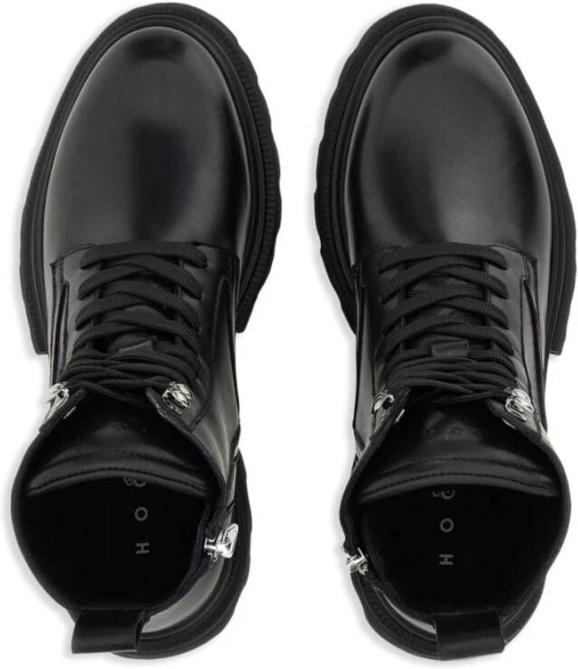 Hogan Zwarte Leren Veterschoenen Black Dames