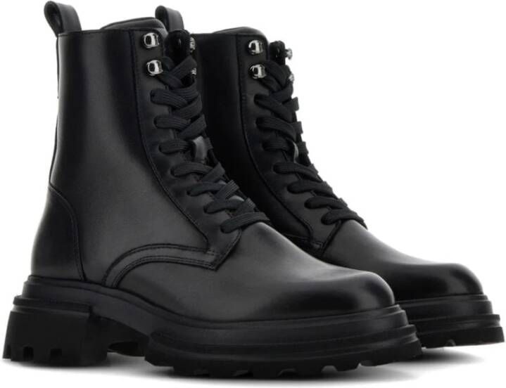 Hogan Zwarte Leren Veterschoenen Black Dames