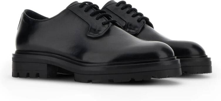 Hogan Zwarte Leren Veterschoenen Black Heren