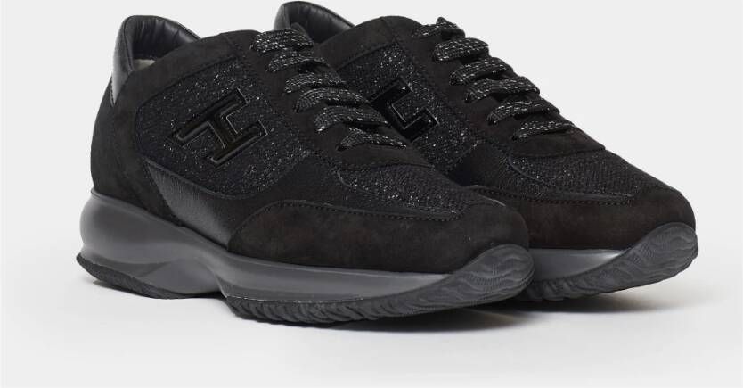 Hogan Zwarte Sneakers met Leren en Stoffen Bovenwerk Black Dames