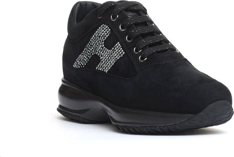 Hogan Zwarte Suède en Strass Schoenen Black Dames