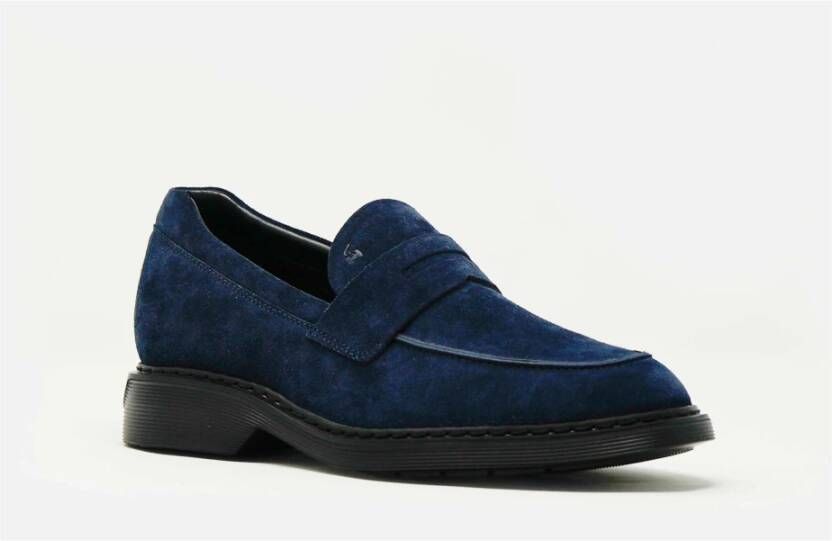 Hogan Zwarte Suède Loafer Schoenen Blue Heren