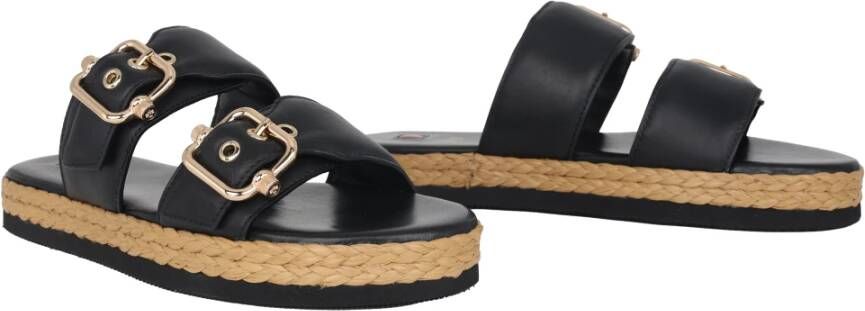 Högl Gevlochten zool zwarte leren sandalen Black Dames