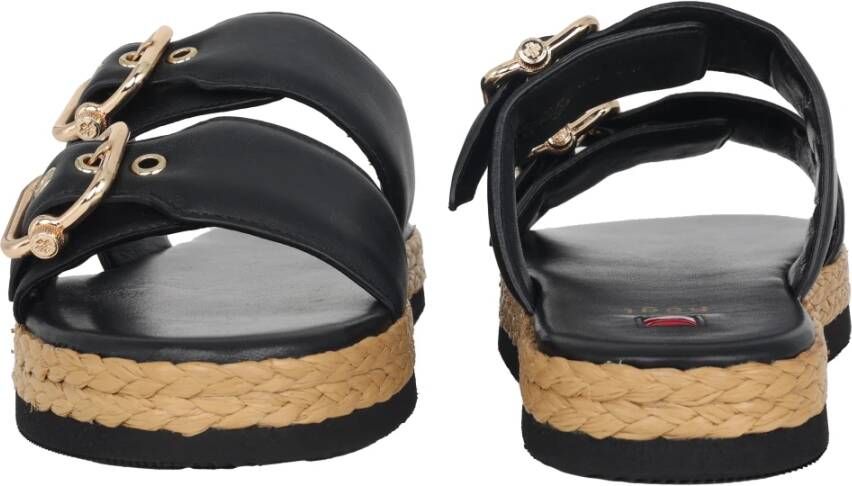 Högl Gevlochten zool zwarte leren sandalen Black Dames