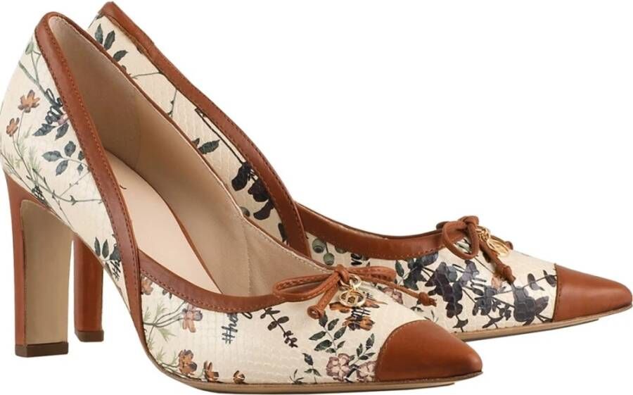 Högl Beige Bruin Bloemenprint Leren Pumps Beige Dames