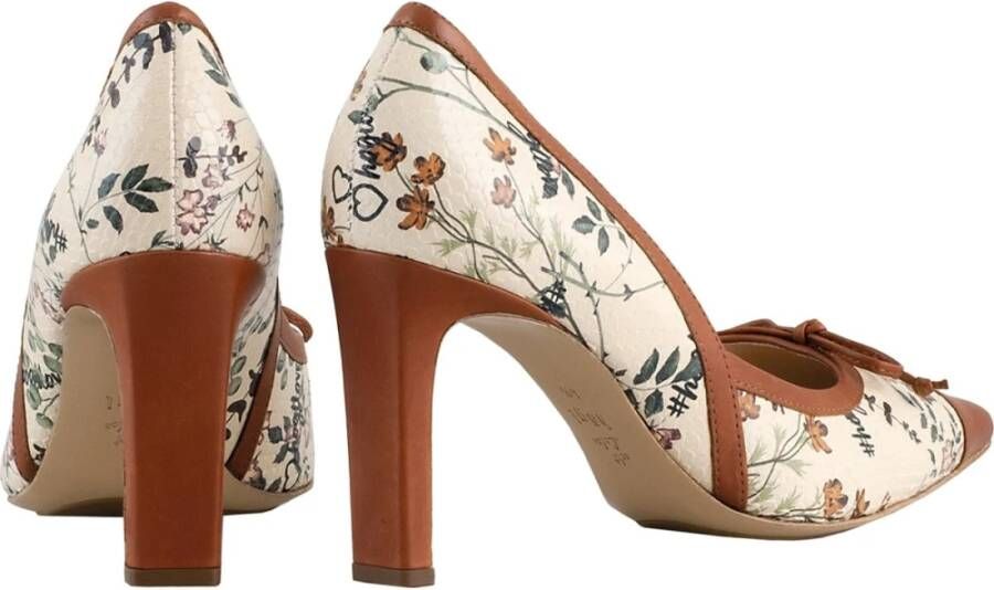 Högl Beige Bruin Bloemenprint Leren Pumps Beige Dames