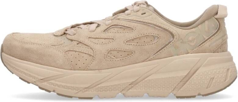 Hoka One Suede Buitenschoen Lichtgewicht Vetersluiting Beige Heren