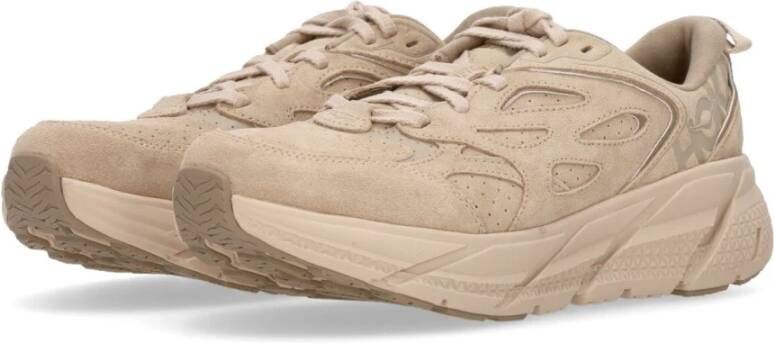 Hoka One Suede Buitenschoen Lichtgewicht Vetersluiting Beige Heren