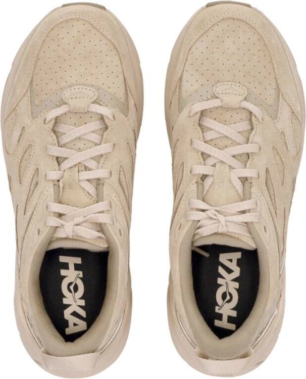 Hoka One Suede Buitenschoen Lichtgewicht Vetersluiting Beige Heren