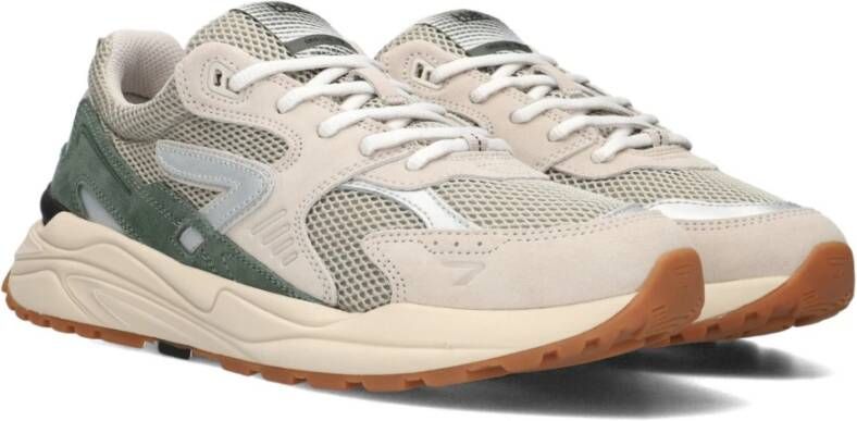 Hub Beige Lage Sneakers met Groene Accenten Multicolor Heren