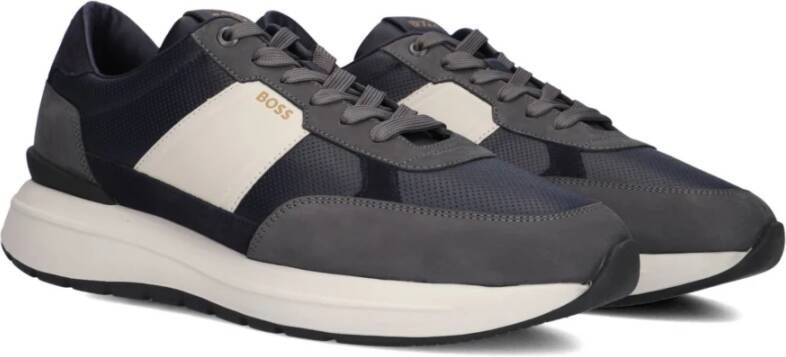 Hugo Boss Blauw Leren Mesh Sneakers Multicolor Heren