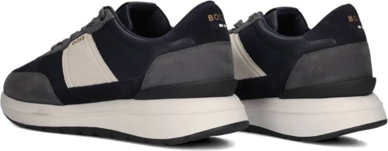 Hugo Boss Blauw Leren Mesh Sneakers Multicolor Heren