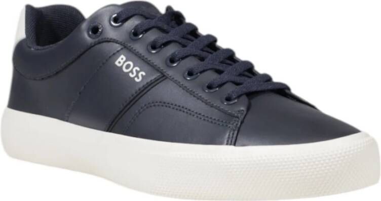 Hugo Boss Blauwe Leren Sneakers Herfst Winter Blue Heren