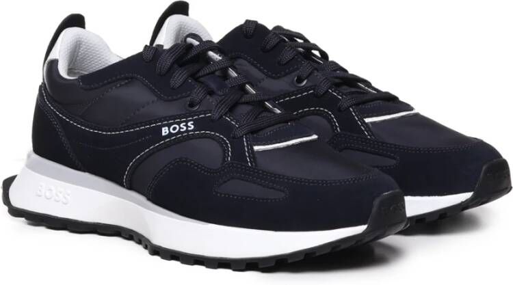 Hugo Boss Blauwe Leren Sneakers met Logo Applique Blue Heren