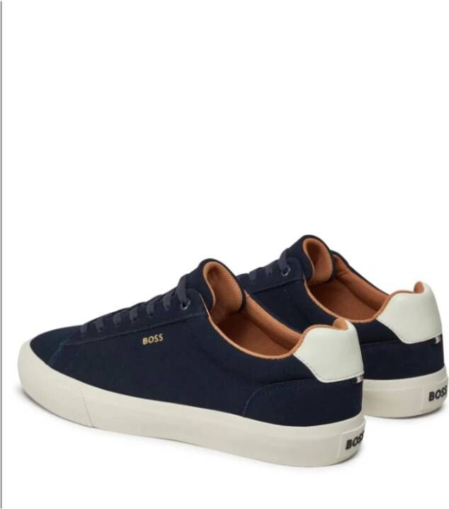 Hugo Boss Blauwe Suède Lage Sneakers Vetersluiting Blue Heren