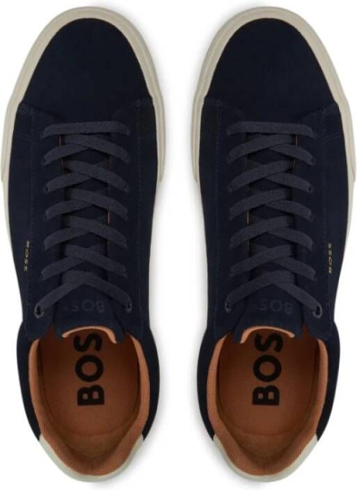 Hugo Boss Blauwe Suède Lage Sneakers Vetersluiting Blue Heren