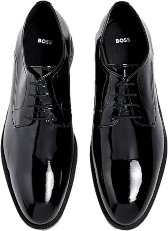 Hugo Boss Elegante Zwarte Leren Derby Schoenen Black Heren