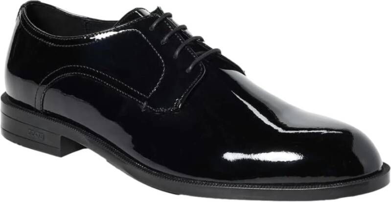 Hugo Boss Elegante Zwarte Leren Derby Schoenen Black Heren