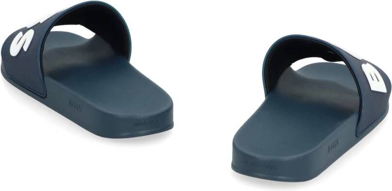 Hugo Boss Geëtst Logo Rubberen Slippers Blue Heren