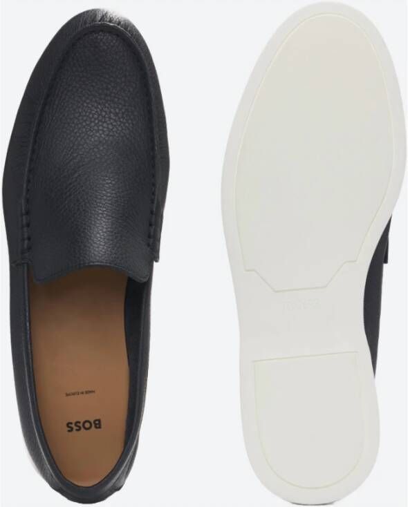 Hugo Boss Gestempeld leren loafers Blue Heren