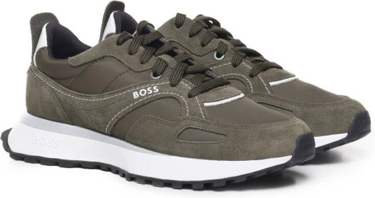 Hugo Boss Groene Suède Sneakers met Rubberen Zool Green Heren