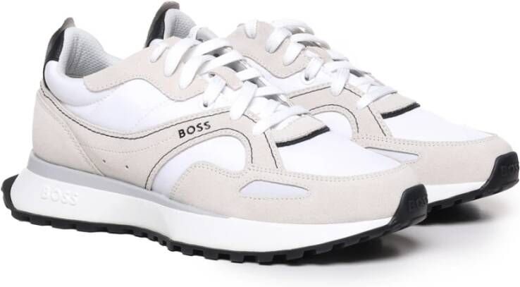 Hugo Boss Leren Sneakers Ronde Neus Logo Vetersluiting Beige Heren