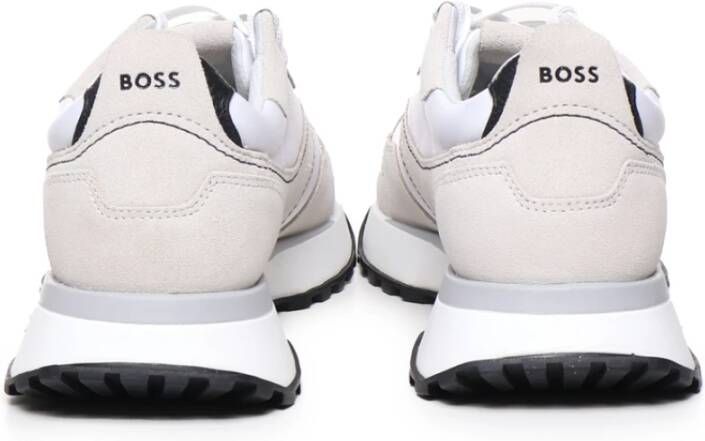 Hugo Boss Leren Sneakers Ronde Neus Logo Vetersluiting Beige Heren