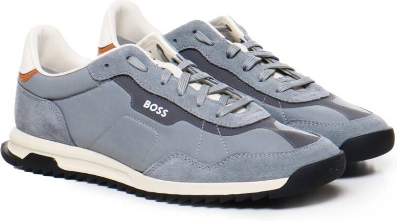 Hugo Boss Pastelblauwe Sneakers met Vetersluiting en Zijlogo Blue Heren