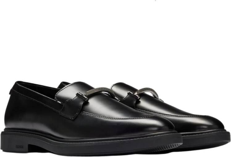 Hugo Boss Verfijnde leren loafers met rubberen zool Black Heren